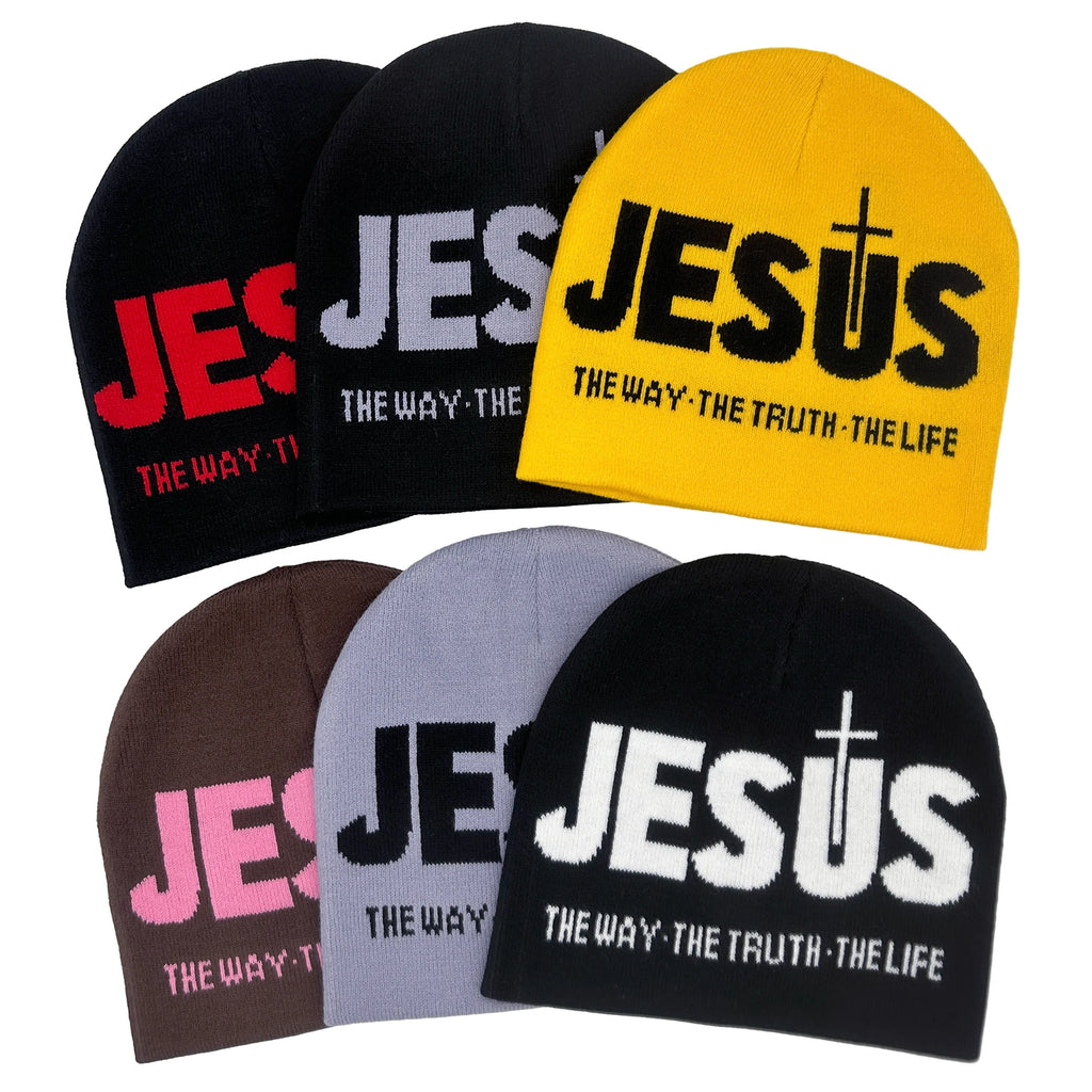 Jacquard Alphabet JESUS Knit Hat Autumn/Winter Outdoor Thermal Hat Unisex Pullover Hat